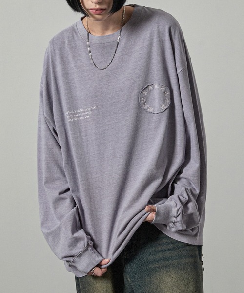 Alfred Alex（アルフレッドアレックス）の「【Alfred Alex】ヴィンテージメイクデザイン ビッグピグメントダメージパッチロゴTシャツ（Tシャツ/カットソー・メンズ・オフホワイト/ブラック/ワイン/チャコールグレー/グレイッシュブルー/ワイン系/ブラック系/ブルー系/ダークグリーン・M/L）」の7枚目の写真