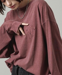 【Alfred Alex】ヴィンテージメイクデザイン ビッグピグメントダメージパッチロゴTシャツ