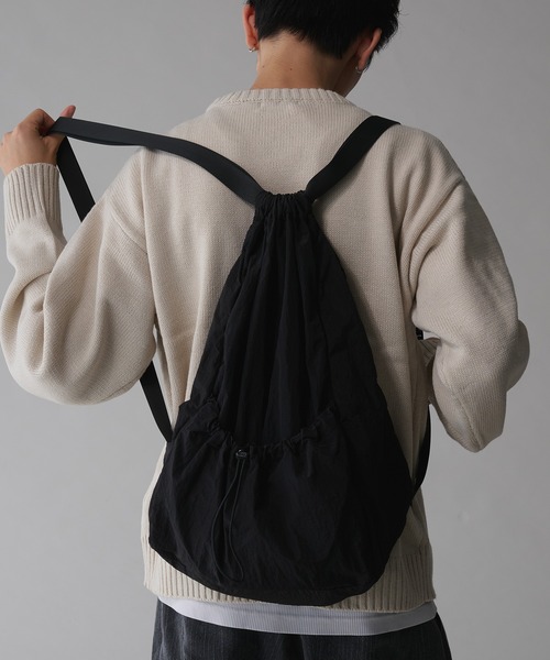 ネイビー ブラック グリーン チェック ドローコード バックパック ナップサック SEQUENZ（シークエンズ）】DAILY TECH KNAPSACK / ナップサック