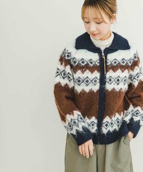 ITEMS URBANRESEARCH（アイテムズ アーバンリサーチ）の「シャギーカウチンニットカーディガン（カーディガン/ボレロ・レディース・ネイビー/モカ・FREE）」の3枚目の写真