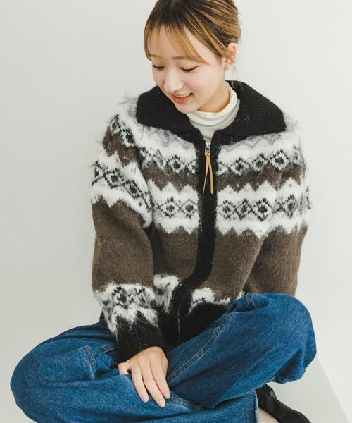 ITEMS URBANRESEARCH（アイテムズ アーバンリサーチ）の「シャギーカウチンニットカーディガン（カーディガン/ボレロ・レディース・ネイビー/モカ・FREE）」の14枚目の写真