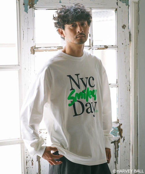 SMILEY FACE(スマイリーフェイス)の「【SMILEY FACE(スマイリーフェイス)】HELLOSMILEY長袖Tシャツ(Tシャツ/カットソー・メンズ・ブラック/グレー/オフホワイト/その他1・MEDIUM/LARGE)」の2枚目の写真