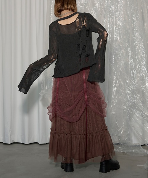 Ezick（エジック）の「Drape shirring チュールレイヤードスカート（スカート・レディース・ライトグレー/バーガンディー/ブラック・FREE）」の8枚目の写真