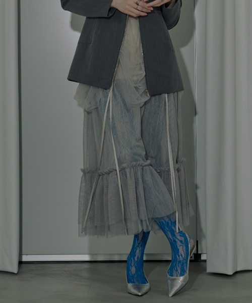 Ezick（エジック）の「Drape shirring チュールレイヤードスカート（スカート・レディース・ライトグレー/バーガンディー/ブラック・FREE）」の15枚目の写真