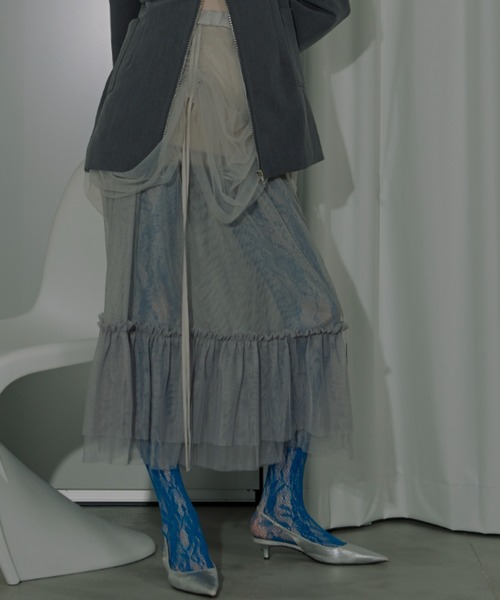 Ezick（エジック）の「Drape shirring チュールレイヤードスカート（スカート・レディース・ライトグレー/バーガンディー/ブラック・FREE）」の14枚目の写真