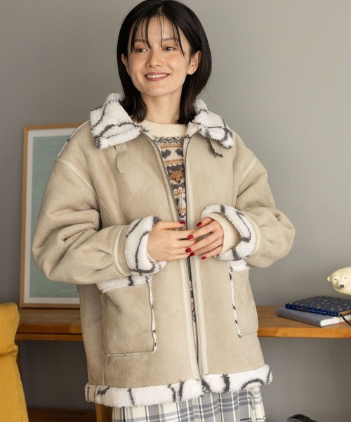 niko and...（ニコアンド）の「ムートンボアジャケット（ムートンコート・レディース・ライトベージュ/ブラウン/チャコール・FREE）」の16枚目の写真