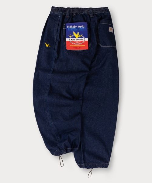 （What it isNt）ART BY MARKGONZALES（ワットイットイズント）の「【(What it isNt) ART BY MARK GONZALES/ワットイットイズント マークゴンザレス】ピスネーム付デニムスケーターパンツ バギーパンツ ウエストシャーリング（デニムパンツ・メンズ・ライトインディゴブルー/ケミカルウォッシュ/ブラック系その他/ブラック/インディゴブルー・XL/L/M）」の4枚目の写真