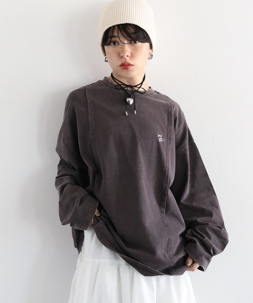 RAGEBLUE（レイジブルー）の「リメイク風/ドッキングピグメントロングTシャツ（Tシャツ/カットソー・レディース・アイボリー/ブラック/ブラウン・FREE）」の16枚目の写真