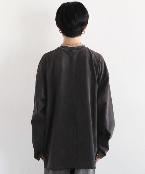 RAGEBLUE（レイジブルー）の「リメイク風/ドッキングピグメントロングTシャツ（Tシャツ/カットソー・レディース・アイボリー/ブラック/ブラウン・FREE）」の18枚目の写真