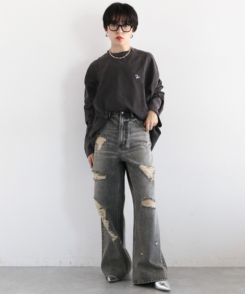 RAGEBLUE（レイジブルー）の「リメイク風/ドッキングピグメントロングTシャツ（Tシャツ/カットソー・レディース・アイボリー/ブラック/ブラウン・FREE）」の8枚目の写真