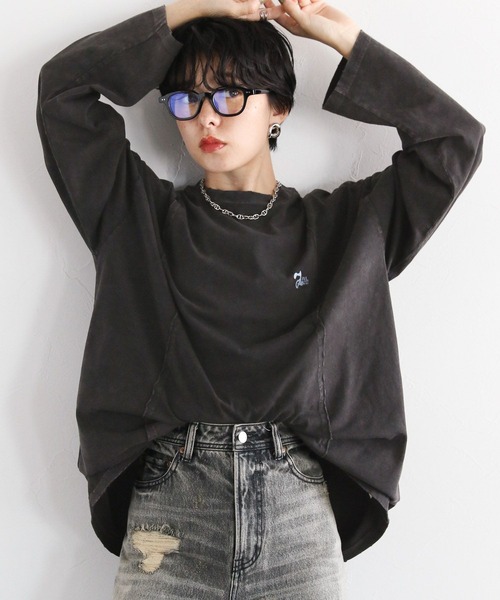 RAGEBLUE（レイジブルー）の「リメイク風/ドッキングピグメントロングTシャツ（Tシャツ/カットソー・レディース・アイボリー/ブラック/ブラウン・FREE）」の11枚目の写真