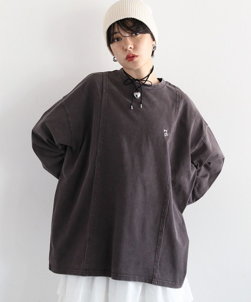 RAGEBLUE（レイジブルー）の「リメイク風/ドッキングピグメントロングTシャツ（Tシャツ/カットソー・レディース・アイボリー/ブラック/ブラウン・FREE）」の14枚目の写真