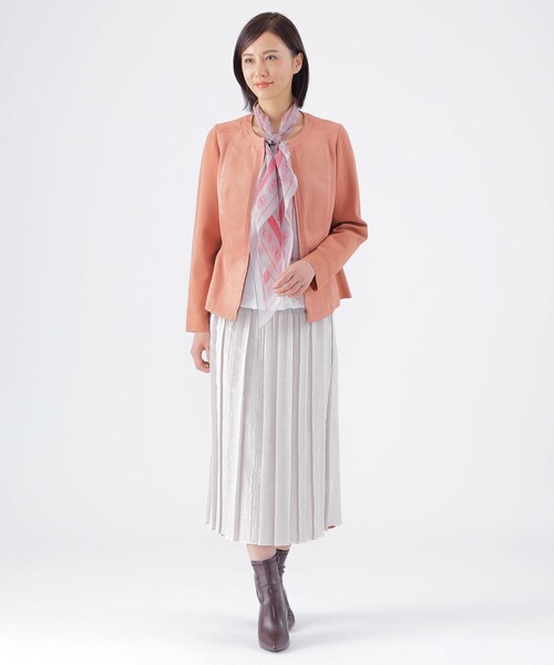 TRANS WORK(トランスワーク)の「【L】【ウォッシャブル】ストレッチスエードニットコンビジャケット(テーラードジャケット・レディース・ネイビー・46/44)」の2枚目の写真