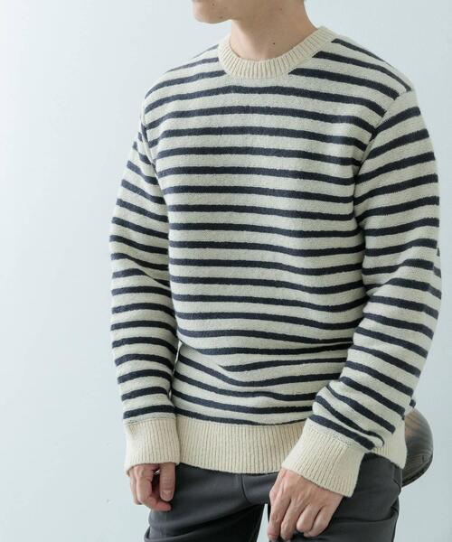 ITEMS URBANRESEARCH（アイテムズ アーバンリサーチ）の「クルーネック ボーダー ニット（ニット/セーター・メンズ・ブルー/アイボリー/ブラック・MEDIUM/LARGE）」の5枚目の写真