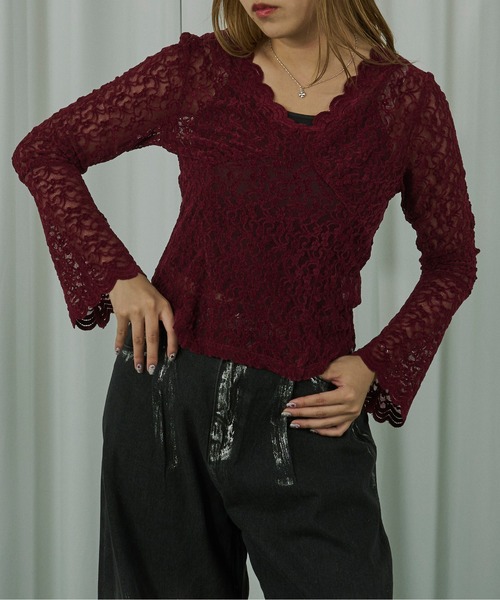 Classic ladyベロアレーストップス（Tシャツ/カットソー