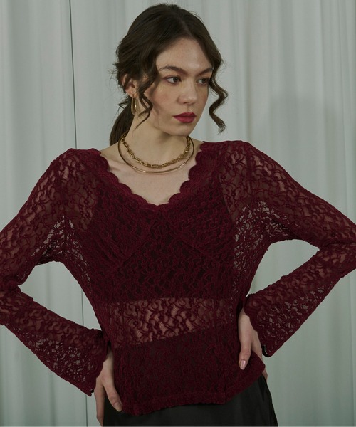 Ezick(エジック)の「Classic ladyベロアレーストップス(Tシャツ/カットソー・レディース・ブラック/ボルドー・FREE)」の8枚目の写真