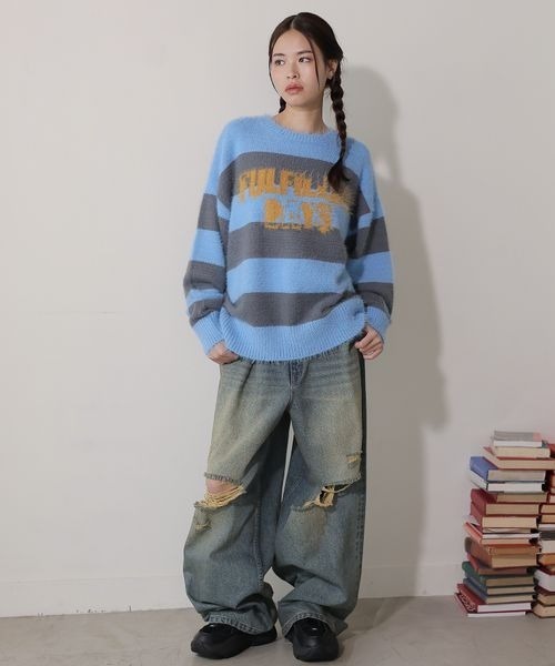 PBLIM(ページボーイリム)の「PBLIM/フェザーボーダーニット(ニット/セーター・レディース・ブルー/グリーン・FREE)」の7枚目の写真