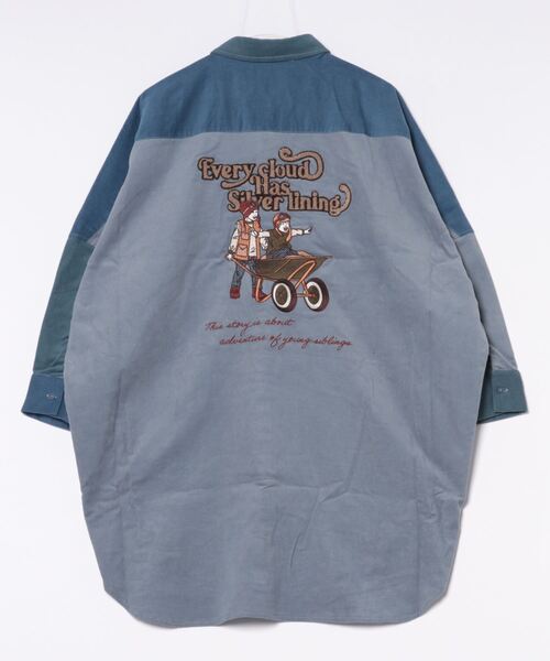 DOUBLE NAME（ダブルネーム）の「コーデュロイBACK刺しゅうシャツワンピース（ワンピース・レディース・ベージュ/ピンク系/ブルー系・FREE）」の5枚目の写真