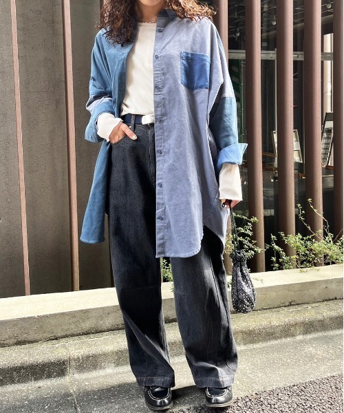 DOUBLE NAME（ダブルネーム）の「コーデュロイBACK刺しゅうシャツワンピース（ワンピース・レディース・ベージュ/ピンク系/ブルー系・FREE）」の15枚目の写真