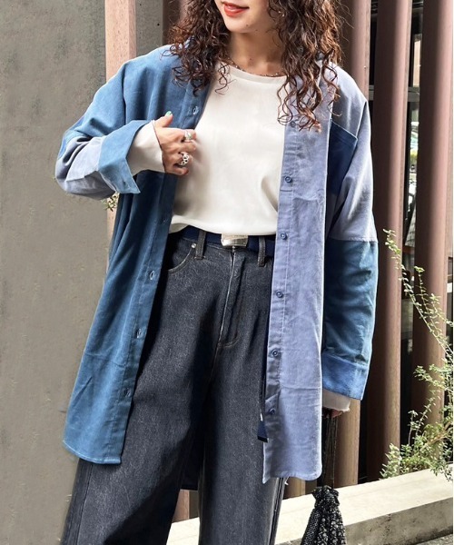 DOUBLE NAME（ダブルネーム）の「コーデュロイBACK刺しゅうシャツワンピース（ワンピース・レディース・ベージュ/ピンク系/ブルー系・FREE）」の16枚目の写真