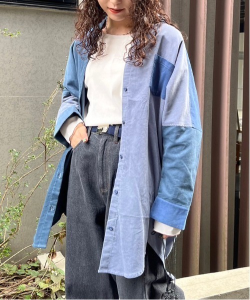 DOUBLE NAME（ダブルネーム）の「コーデュロイBACK刺しゅうシャツワンピース（ワンピース・レディース・ベージュ/ピンク系/ブルー系・FREE）」の17枚目の写真