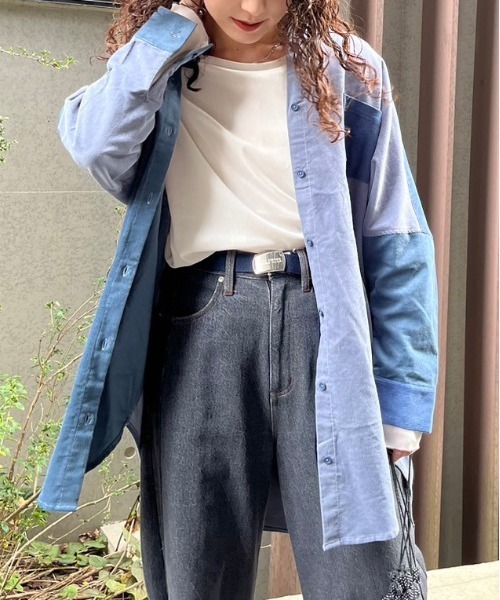 DOUBLE NAME（ダブルネーム）の「コーデュロイBACK刺しゅうシャツワンピース（ワンピース・レディース・ベージュ/ピンク系/ブルー系・FREE）」の18枚目の写真