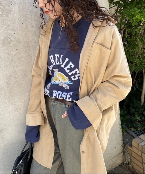 DOUBLE NAME（ダブルネーム）の「コーデュロイBACK刺しゅうシャツワンピース（ワンピース・レディース・ベージュ/ピンク系/ブルー系・FREE）」の9枚目の写真