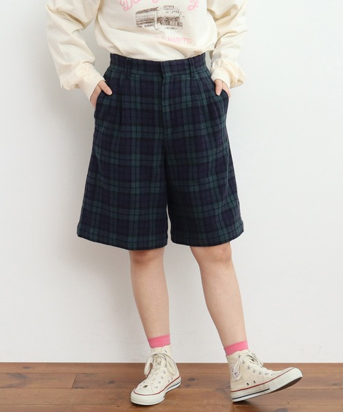 CHILD WOMAN(チャイルドウーマン)の「☆タータンツイード マーベルトハーフパンツ(その他パンツ・レディース・レッド/グリーン・36/38)」の1枚目の写真