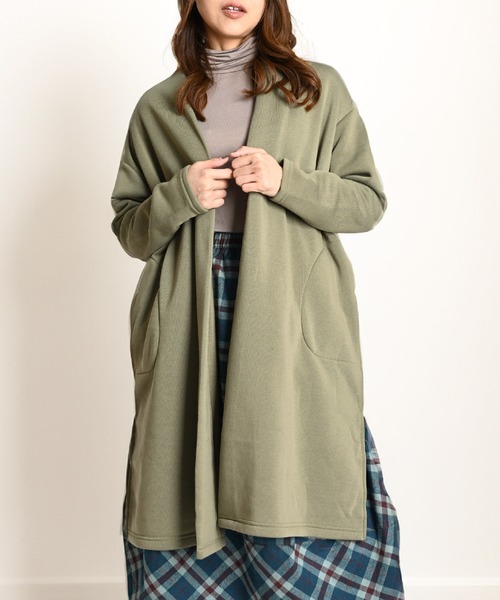 MARAI(マーライ)の「裏起毛トッパーロングカーディガン 長袖(カーディガン/ボレロ・レディース・ブラック/カーキ/ベージュ/チャコール・FREE)」の4枚目の写真