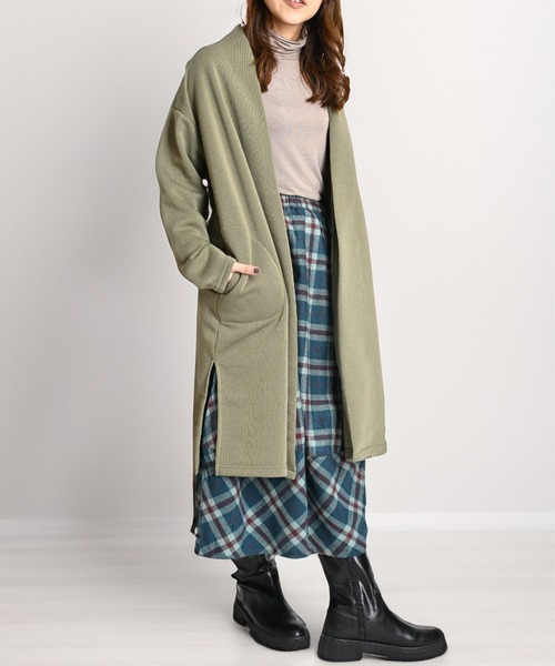 MARAI(マーライ)の「裏起毛トッパーロングカーディガン 長袖(カーディガン/ボレロ・レディース・ブラック/カーキ/ベージュ/チャコール・FREE)」の8枚目の写真