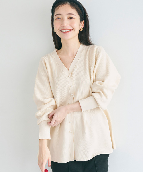 ポリエステルウーリーペプラムニットカーディガン（カーディガン