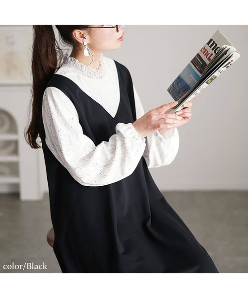 レースブラウスドッキングワンピース【大きいサイズ対応】（ワンピース）｜GOLDJAPAN（ゴールドジャパン）