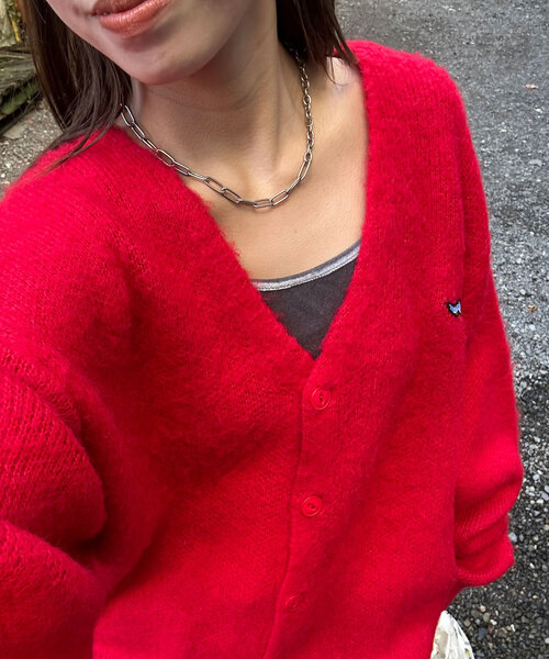 CIAOPANIC（チャオパニック）の「ワンポイント刺繡シャギーニットカーディガン（カーディガン/ボレロ・レディース・レッド/ブラウン/ブラック/アイボリー/ミント・ONE SIZE）」の5枚目の写真
