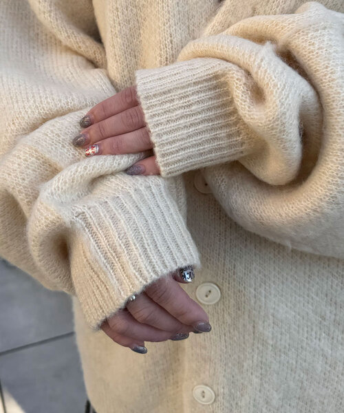 ワンポイント刺繡シャギーニットカーディガン（カーディガン
