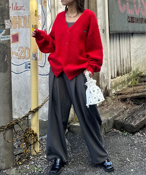 CIAOPANIC（チャオパニック）の「ワンポイント刺繡シャギーニットカーディガン（カーディガン/ボレロ・レディース・レッド/ブラウン/ブラック/アイボリー/ミント・ONE SIZE）」の21枚目の写真