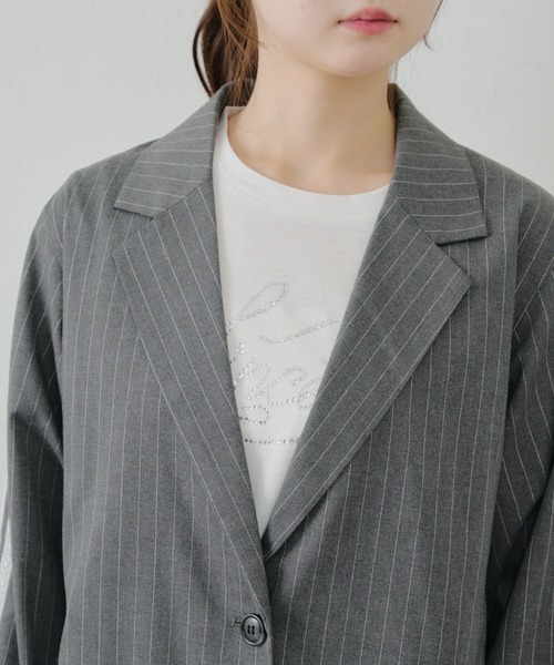 Another Branch olive des olive（アナザーブランチオリーブデオリーブ）の「ベルト付きテーラージャケット（テーラードジャケット・レディース・アイボリー/チャコール/ストライプ・FREE）」の7枚目の写真