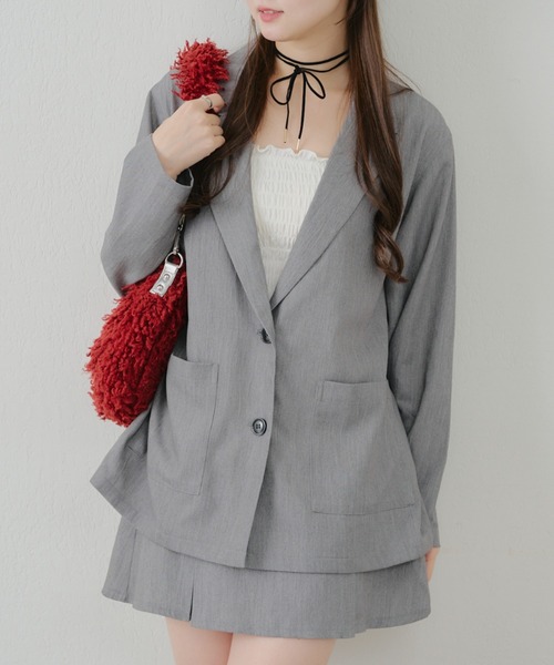 Another Branch olive des olive（アナザーブランチオリーブデオリーブ）の「ベルト付きテーラージャケット（テーラードジャケット・レディース・アイボリー/チャコール/ストライプ・FREE）」の20枚目の写真