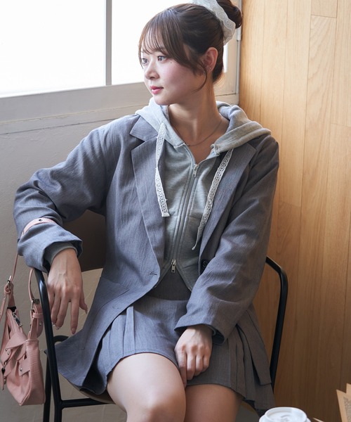 Another Branch olive des olive（アナザーブランチオリーブデオリーブ）の「ベルト付きテーラージャケット（テーラードジャケット・レディース・アイボリー/チャコール/ストライプ・FREE）」の19枚目の写真