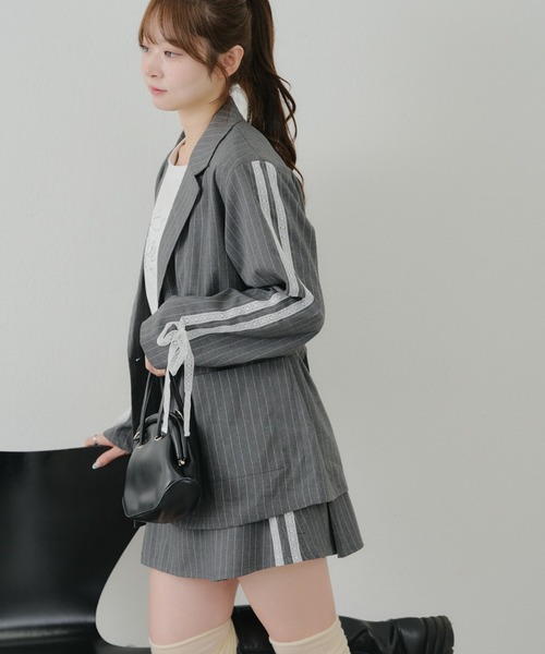 Another Branch olive des olive（アナザーブランチオリーブデオリーブ）の「ベルト付きテーラージャケット（テーラードジャケット・レディース・アイボリー/チャコール/ストライプ・FREE）」の12枚目の写真