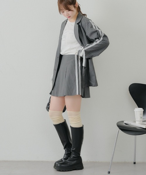 Another Branch olive des olive（アナザーブランチオリーブデオリーブ）の「ベルト付きテーラージャケット（テーラードジャケット・レディース・アイボリー/チャコール/ストライプ・FREE）」の18枚目の写真