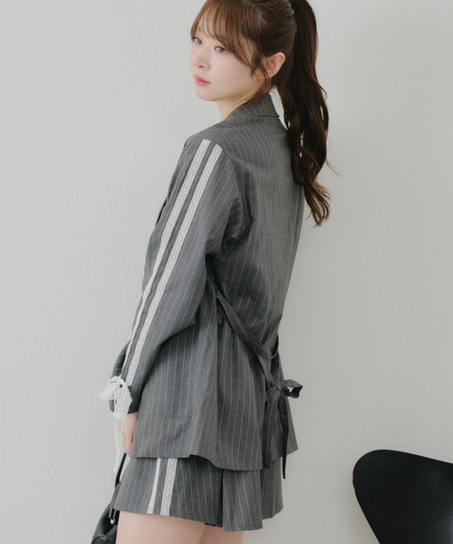 Another Branch olive des olive（アナザーブランチオリーブデオリーブ）の「ベルト付きテーラージャケット（テーラードジャケット・レディース・アイボリー/チャコール/ストライプ・FREE）」の14枚目の写真
