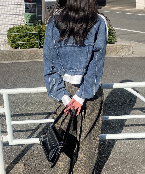 トレーナー スウェット ショート丈デニム切替ハーフジッププルオーバー レディース Roger&Raw トレーナー スウェット ショート丈デニム切替ハーフ