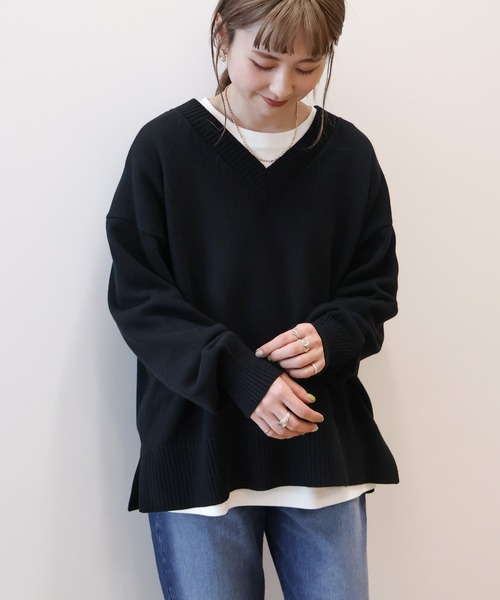 AMERICAN HOLIC(アメリカンホリック)の「Vネックニットプルオーバー(ニット/セーター・レディース・ピンク/グリーン/ブルー/ブラック/アイボリー・M/L)」の3枚目の写真