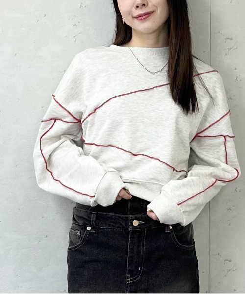 Per sist ence（パーシエンス）の「裏毛配色メロープルオーバー（スウェット・レディース・ブラック/杢グレー/ダークグレー/オートミール・FREE）」の2枚目の写真