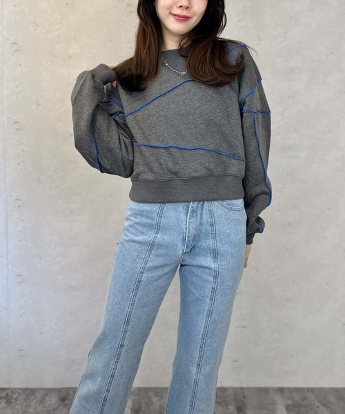 Per sist ence（パーシエンス）の「裏毛配色メロープルオーバー（スウェット・レディース・ブラック/杢グレー/ダークグレー/オートミール・FREE）」の6枚目の写真