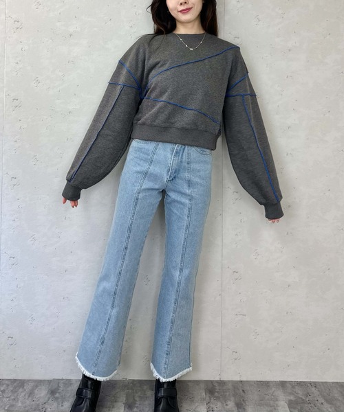 Per sist ence（パーシエンス）の「裏毛配色メロープルオーバー（スウェット・レディース・ブラック/杢グレー/ダークグレー/オートミール・FREE）」の10枚目の写真