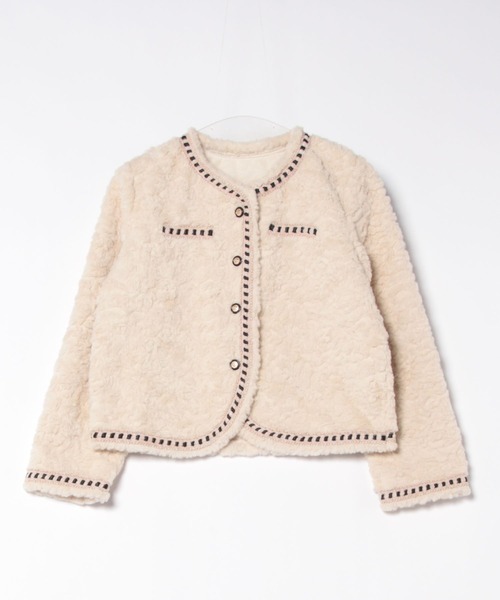 Lace Ladies（レースレディース）の「ジャガード ファー ノーカラー ボタン ジャケット（ノーカラージャケット・レディース・ベージュ・L/M/S）」の13枚目の写真