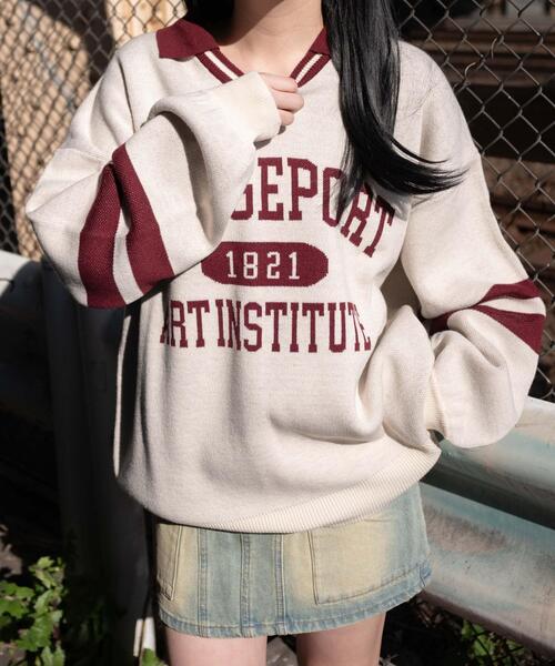 WEGO（ウィゴー）の「WEGO/襟付きロゴジャガードニット（ニット/セーター・レディース・ブラック/ワイン・FREE）」の14枚目の写真