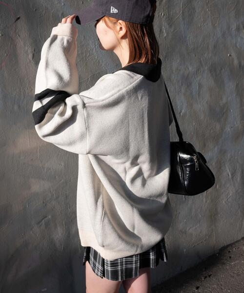 WEGO（ウィゴー）の「WEGO/襟付きロゴジャガードニット（ニット/セーター・レディース・ブラック/ワイン・FREE）」の10枚目の写真