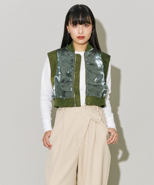 terrace（テラス）の「箔オーガンジーMA-1ベスト（ベスト・レディース・ブラック/カーキ/バーガンディー・MEDIUM）」の2枚目の写真